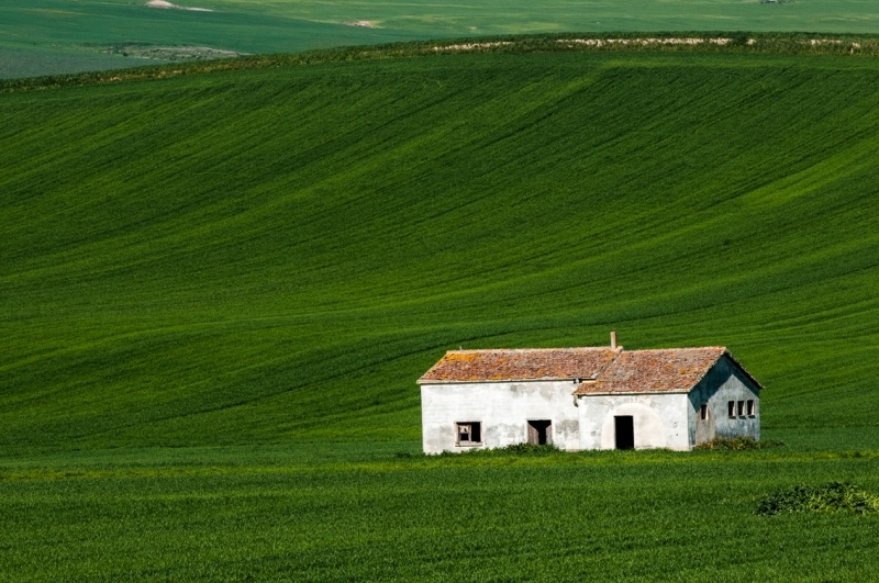 una casa bianca nel verde dei campi