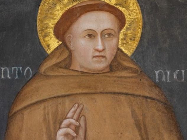 Anonimo di scuola giottesca, Sant’Antonio e due offerenti (particolare), secolo XIV (1326), Basilica di Sant’Antonio.