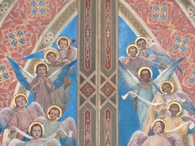 Basilica del Santo, Cappella di San Stanislao o Polacca: Angeli osannanti, particolari dell’affresco realizzato a partire dal 1899 dall’artista polacco Taddeo Popiel (1863-1913).