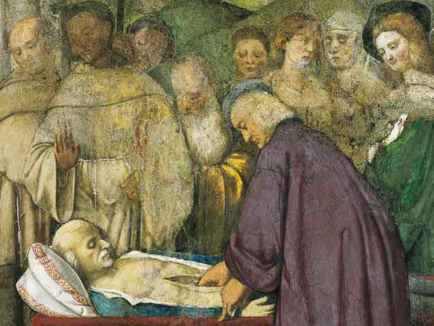 S. ANTONIO E IL CUORE DELL' AVARO, PARTICOLARE. AFFRESCO ATTRIBUITO A FRANCESCO VECELLIO, 1511 - 12. SCUOLA DEL SANTO O SCOLETTA, SALA ADUNANZE