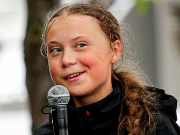 Un primo piano di Greta Thunberg