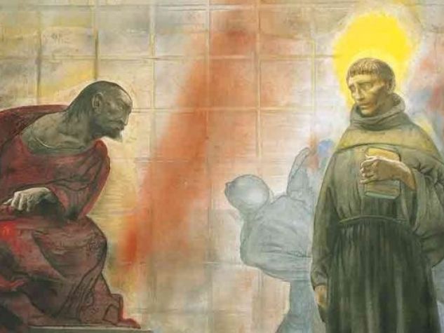 Pietro Annigoni, «Sant’Antonio affronta Ezzelino», affresco, 1981, Cappella delle Benedizioni, Basilica di Sant’Antonio, Padova.