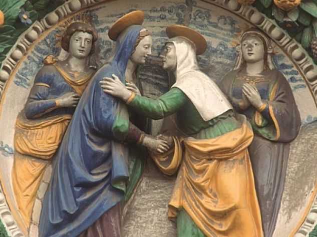 La visitazione di Maria ad Elisabetta, terracotta di Andrea Della Robbia, Pistoia