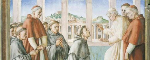 Ubaldo Oppi, «San Francesco e papa Onorio III» (particolare), 1939, Cappella San Francesco d'Assisi, Basilica del Santo, Padova.