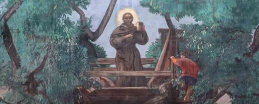 Pietro Annigoni, «Sant'Antonio predica dal noce» (particolare), controfacciata Basilica del Santo, 1985.