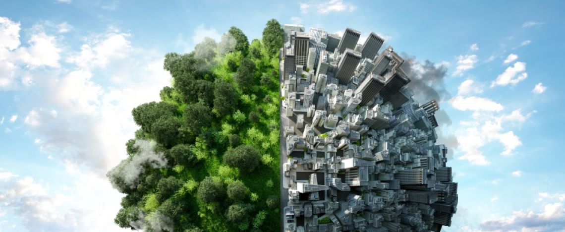 un mondo diviso a metà tra città inquinata e spazio verde