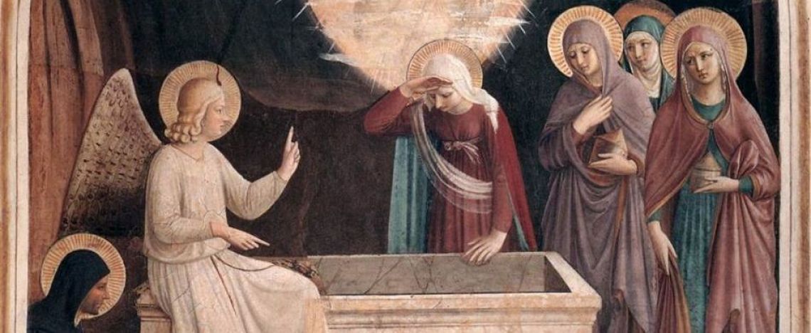 Beato Angelico, «Angelo annuncia la resurrezione di Gesù Cristo alle pie donne» (particolare), XV secolo, Basilica di San Marco, Firenze.
