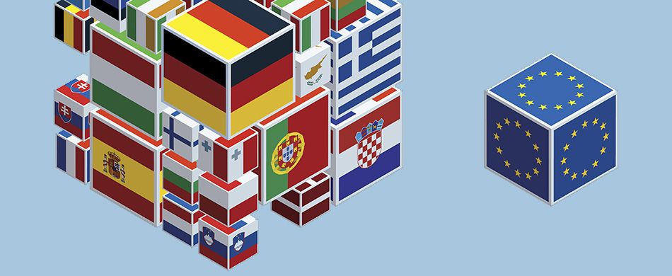 Cubo di Rubik irregolare, con bandiere delle nazioni europee