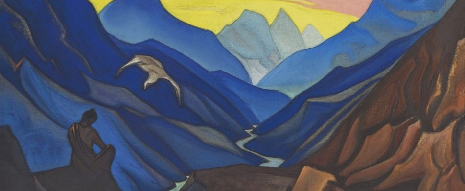 Nikolaj Roerich, «Il comando del maestro (precetto del saggio)» (particolare), 1947, tempera su tela, Mosca, Museo di Stato di Arte Orientale.