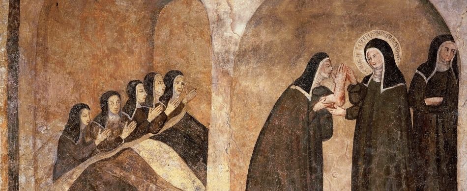 «Miracolo di santa Chiara» (particolare), XIII secolo, affresco, Chiesa di santa Chiara, Nola, Campania.