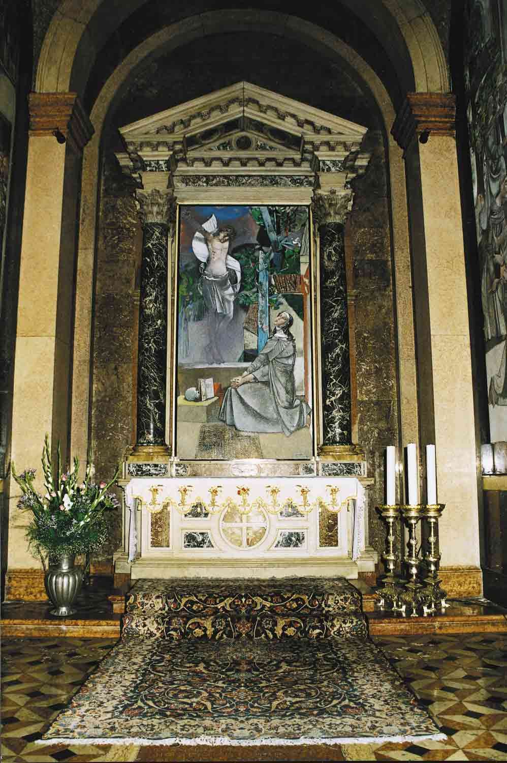 Cappella di santa Chiara, Chiara contempla il Cristo sofferente, di Lino Dinetto, 1995. - ARCHIVIO MSA