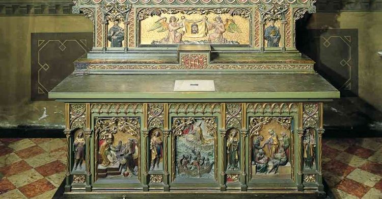 Particolare dell'altare in legno della cappella di San Leopoldo d’Austria, in Basilica del Santo, a Padova.
