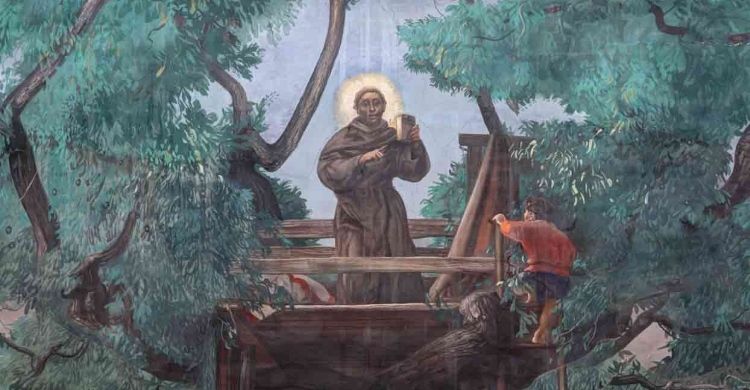 Pietro Annigoni, «Sant'Antonio predica dal noce» (particolare), controfacciata Basilica del Santo, 1985.