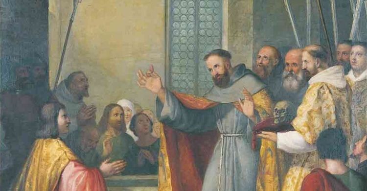 Ferdinando Suman, «San Bonaventura trova la lingua di sant’Antonio» (particolare), 1847, Basilica di sant’Antonio (Sacrestia), Padova.