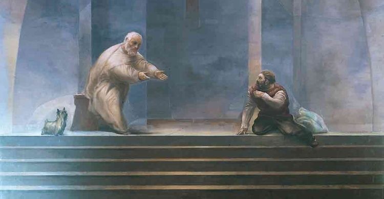 Pietro Annigoni, affresco raffigurante la parabola del Figliol Prodigo, detta anche del Padre Misericordioso (particolare), 1985, Basilica di sant’Antonio, Padova.